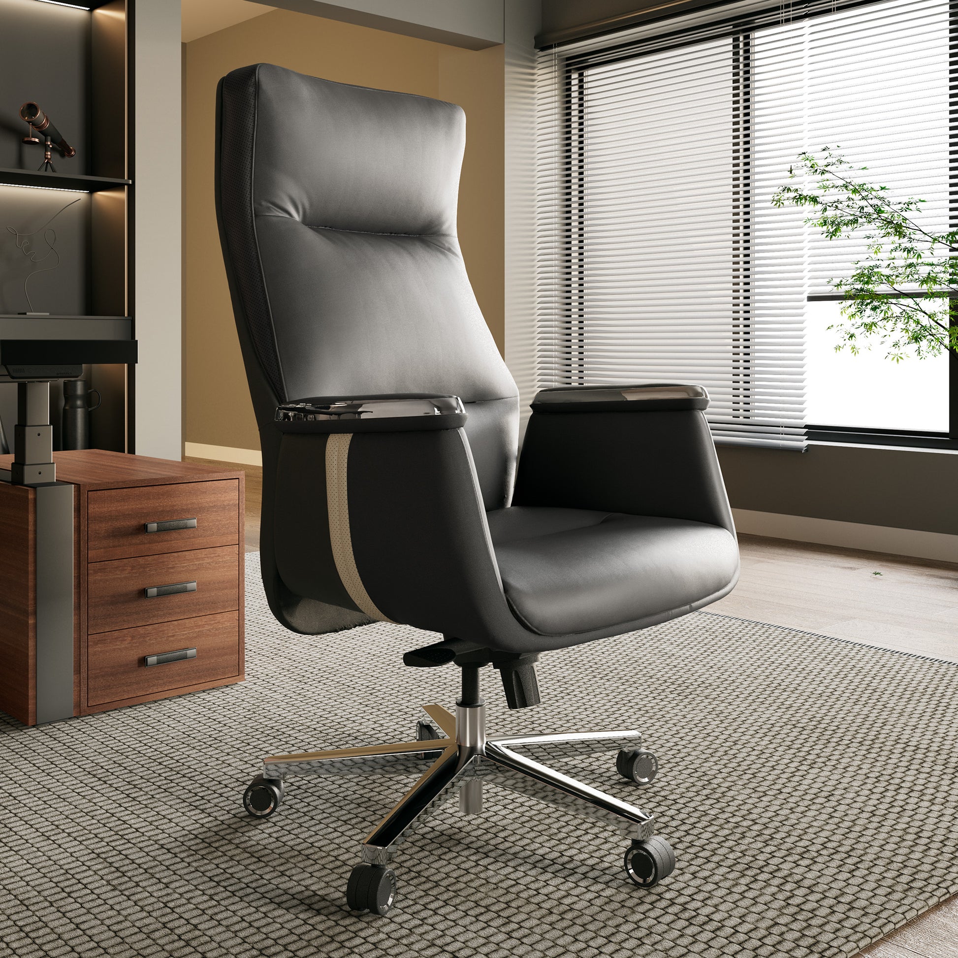 Eureka comfy leather executive office chair with high back and lumbar support,Iron Gray