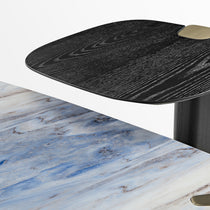 Close-Up of Prada Green Marble Coffee Table Set, Highlighting the Dark Wood and Marble Design.