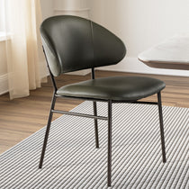 Finn Dining Chair in Green Faux Leather With Black Steel Legs, Modern Design for Dining Side Chair.