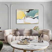 Abstract Wall Art Print WA-01 Above Cream Sofa, Modern Living Room Decor.