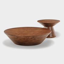 Brown Round Coffee Table Set of 2 With Wooden Veneer Surface - Stylish Addition to Living Space.