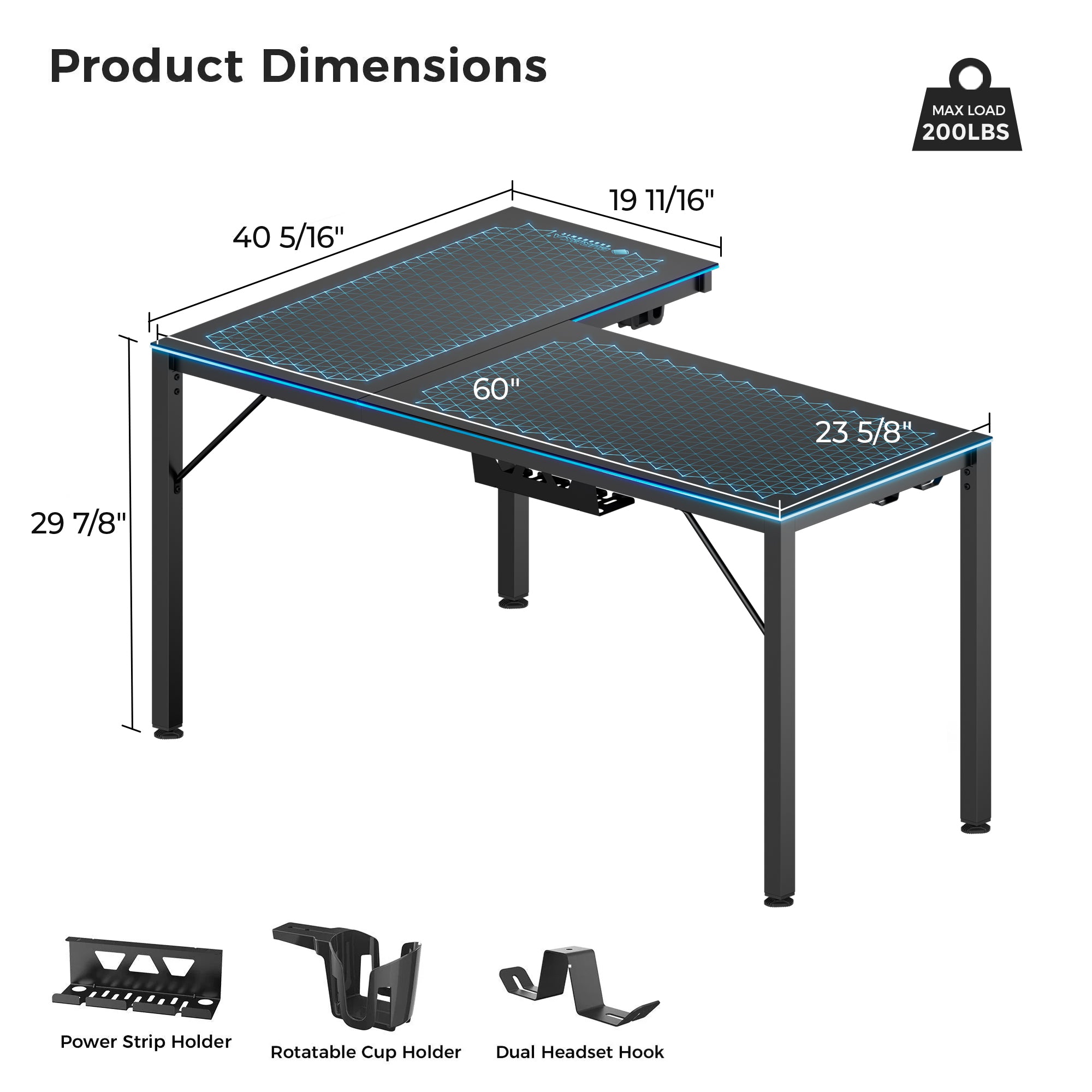Eureka Ergonomic 60'' L Shaped Gaming Desk with Desktop RGB Lighting