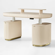 Eureka Ergonomic Opal Oval Executive Standing Desk in Light Beige. Modern Ergonomic Office Furniture.