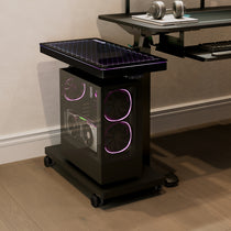 Black Height-Adjustable Illuminated Panel Cpu Cart With Rtx 2080 Gpu and Illuminated Top Panel for Modern Workspaces.