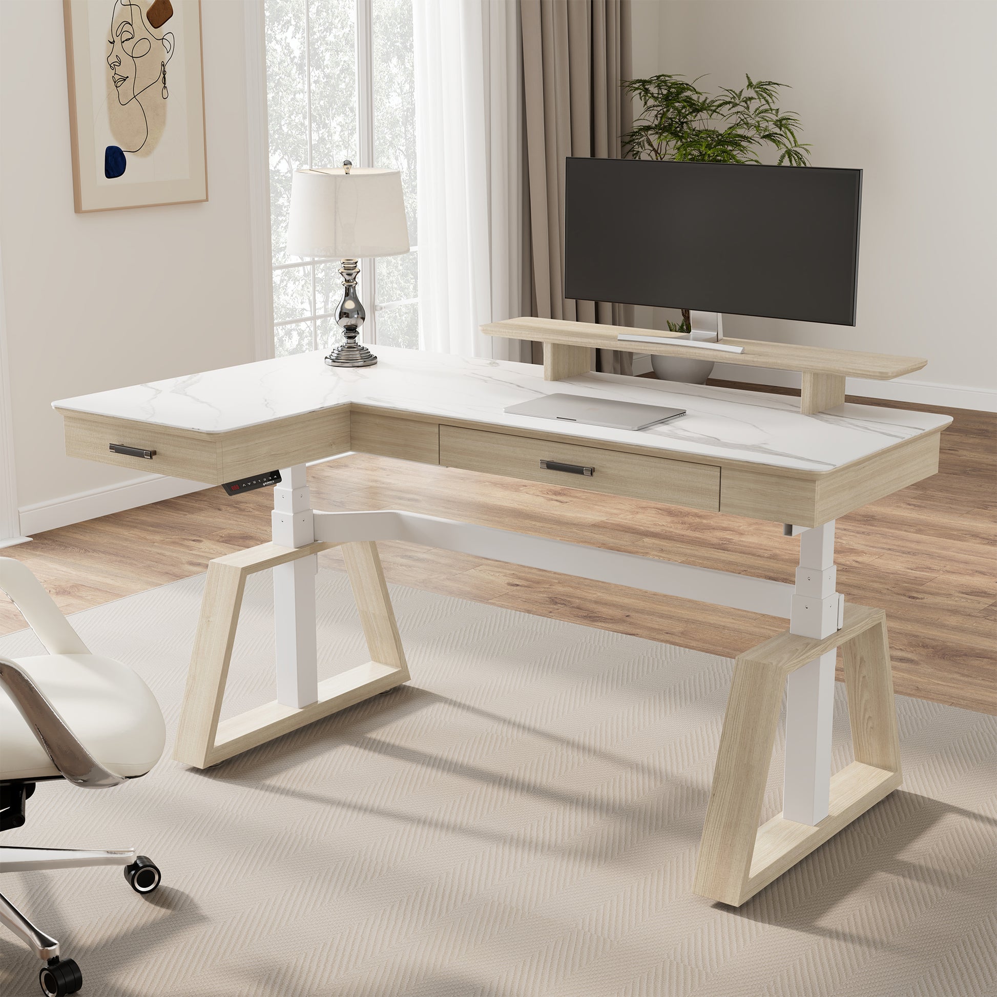 Eureka Ergonomic Executive Standing Desk with Slate Desktop, White / Left Side / 60"