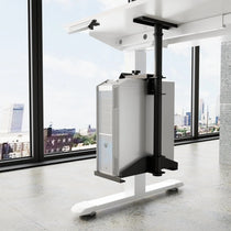 Eureka Ergonomic Cpu Holder On White Standing Desk, Cable Management for Pc Towers.