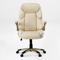 Galene Cream Faux Leather Office Chair With Mesh Headrest, Ergonomic Design for Workspace Comfort.