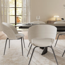 Shanean Velvet Dining Chair in Off-White, Modern Dining Room Design.