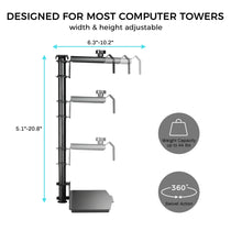 Eureka Ergonomic Adjustable Cpu Holder, Fits Most Pc Towers, Black Metal, Swivel Mount, 44Lbs Capacity.