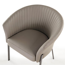 Dark Gray Jade Upholstered Armchair With Vertical Stitched Backrest and Metal Legs, Modern Dining Chair.