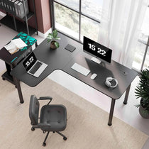 Eureka Ergonomic L-Shaped Office Desk - Black Desk With Monitor, Laptop, and Ergonomic Chair.