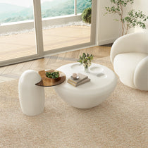 Modern Cat Claw Coffee Table Set With Penguin Side Table, White, Round Design, Decorative Living Room Furniture.