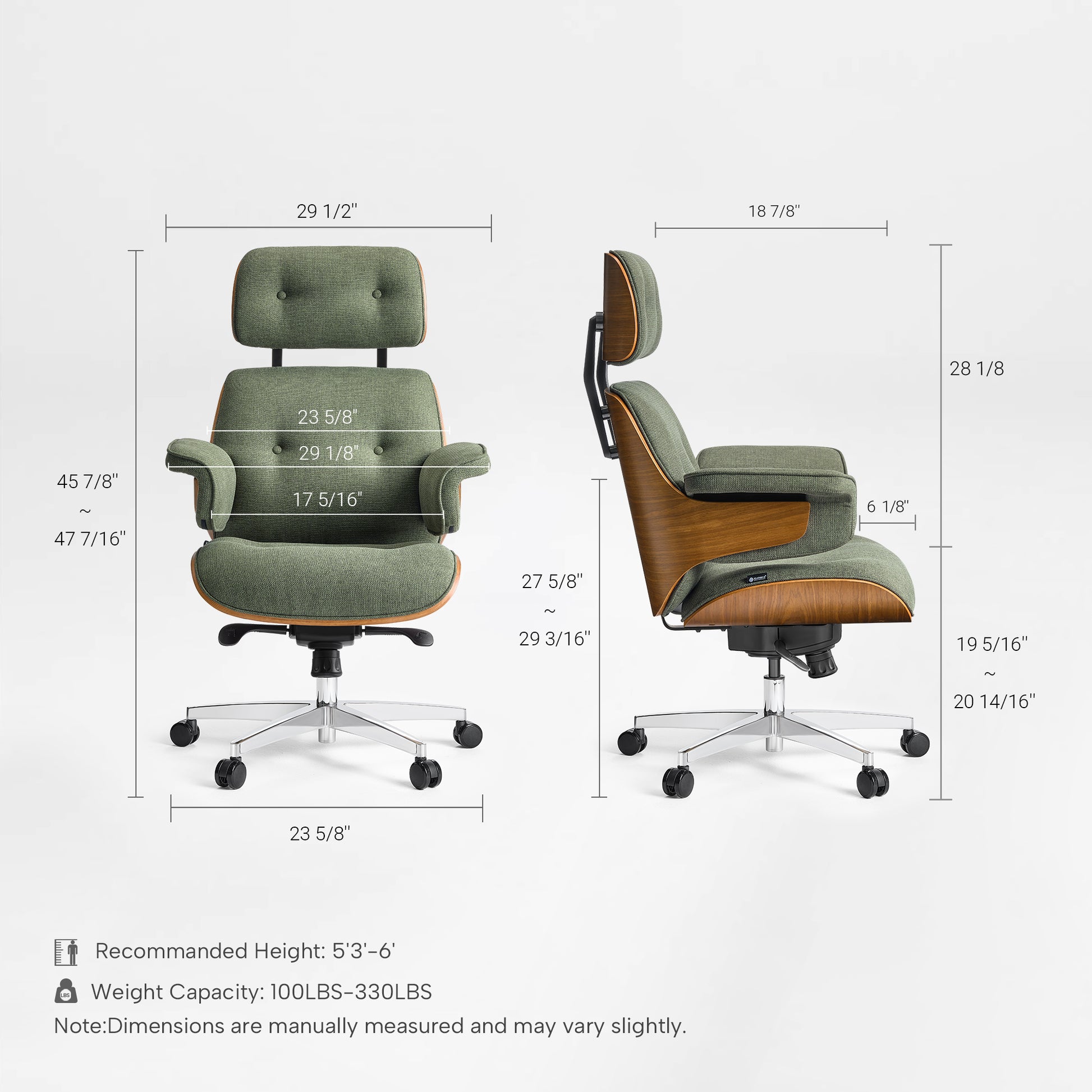Eureka Ergonomic Mathias green chair dimensions diagram