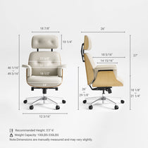 Eureka Ergonomic Mathias ivory leather chair dimensions chart