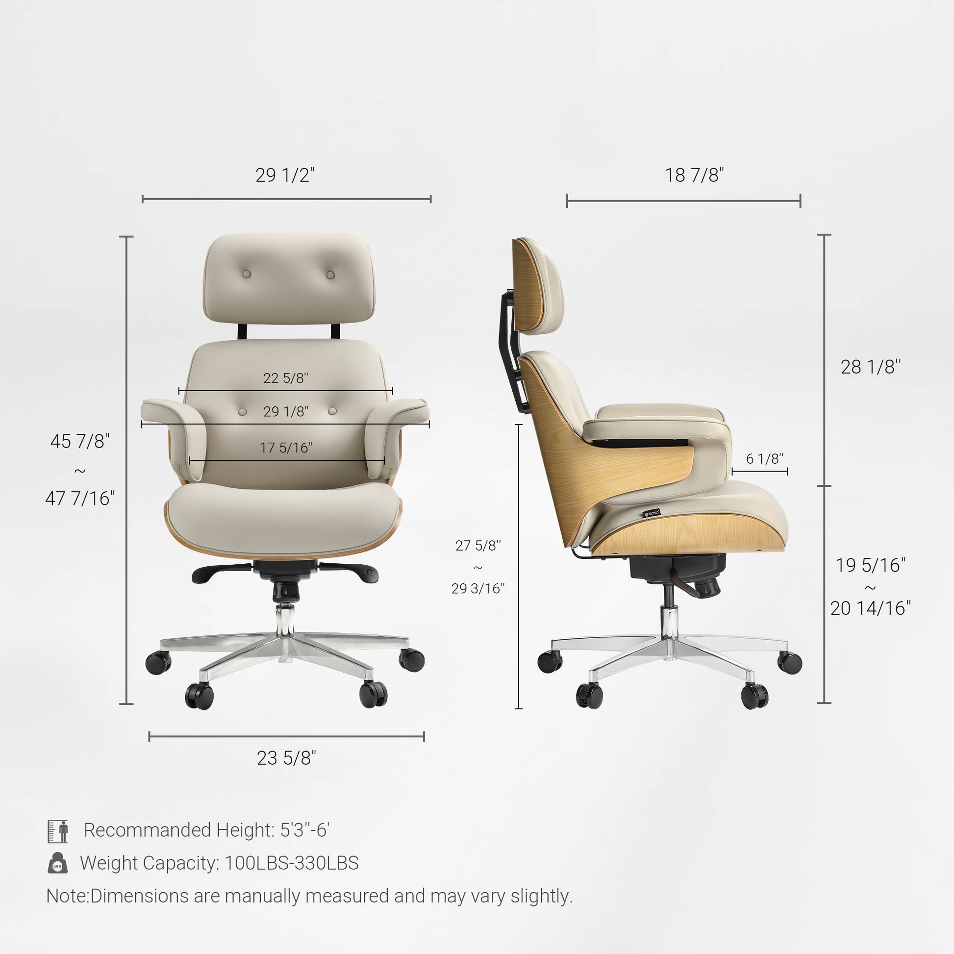 Eureka Ergonomic Mathias white executive chair dimensions diagram