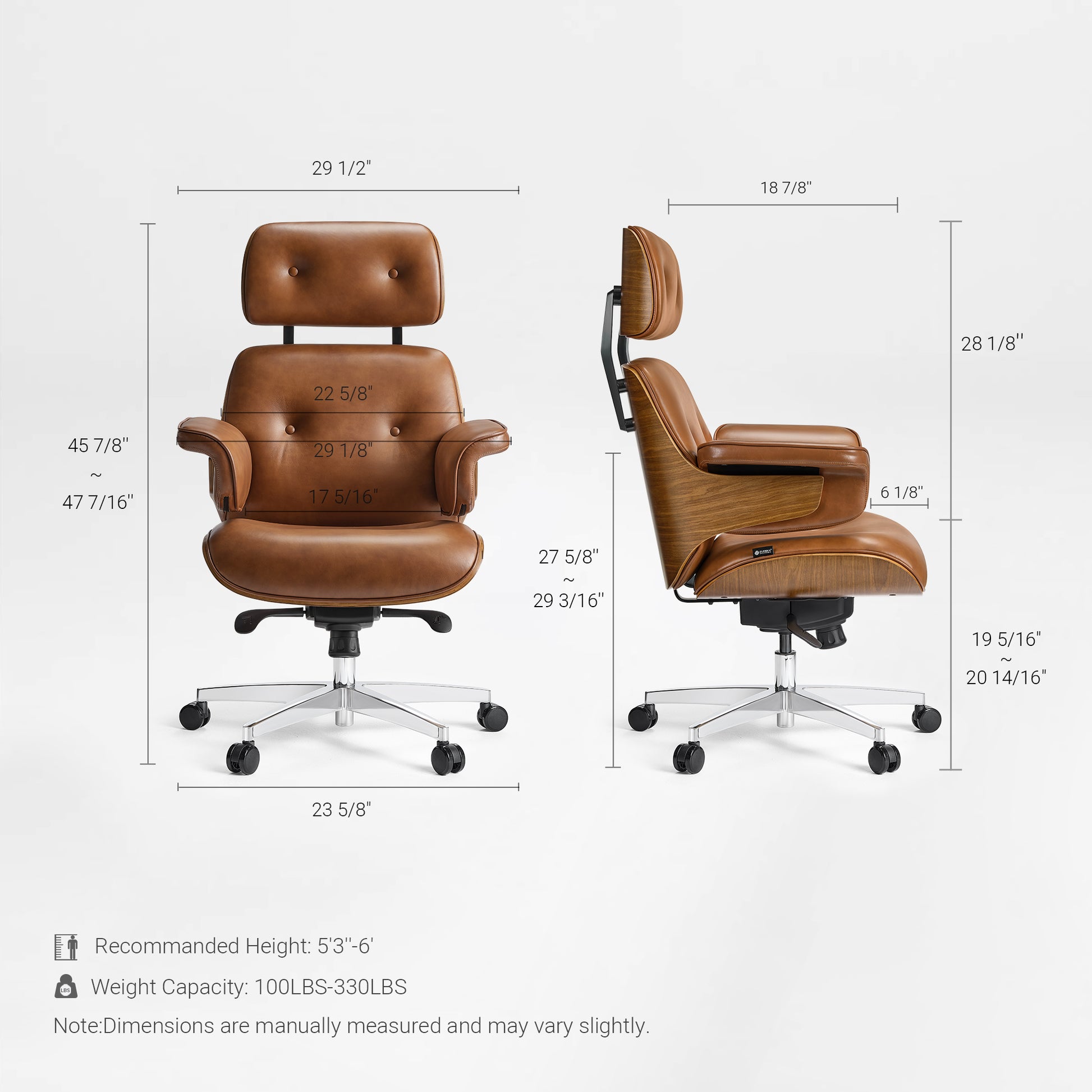 Eureka Ergonomic Mathias brown chair dimensions diagram