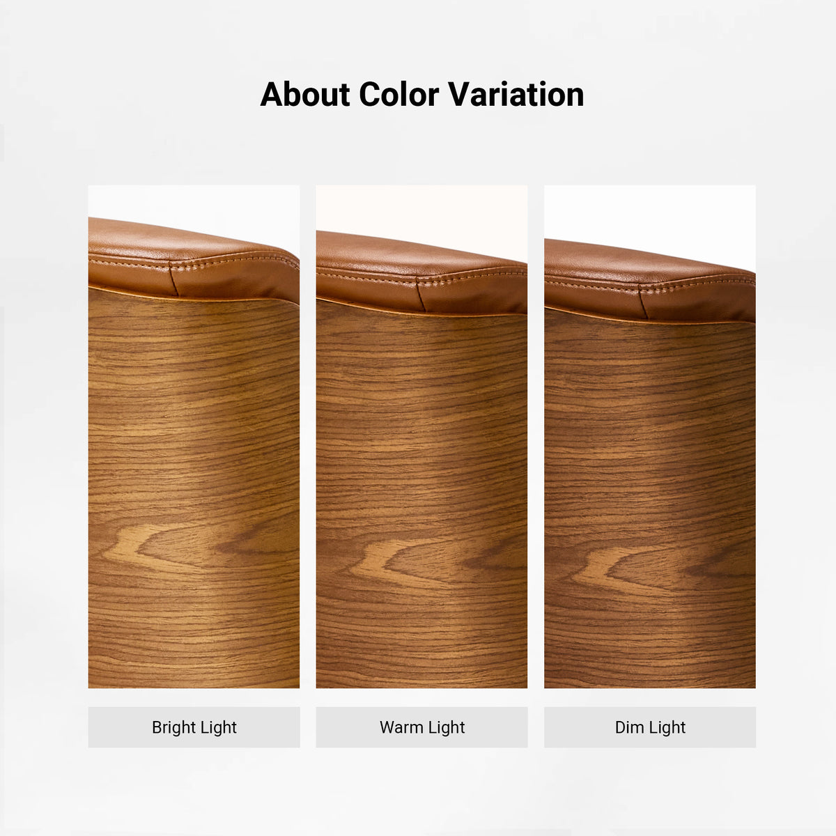 Eureka Ergonomic Mathias Mason chair color variation chart showing walnut finishes in different lighting