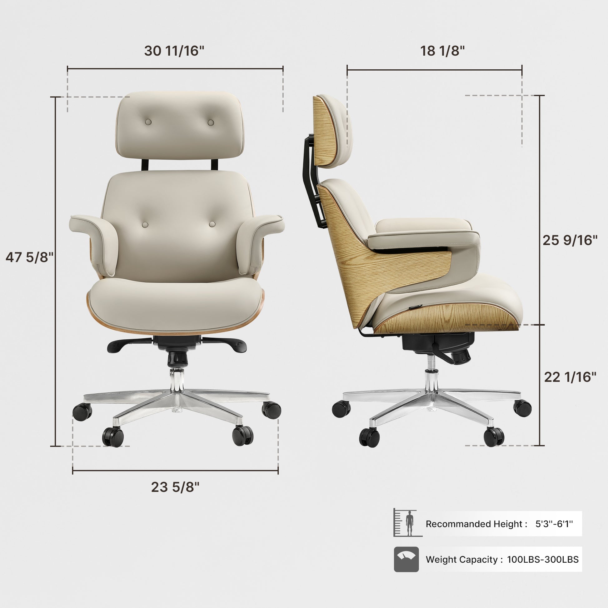 Eureka Ergonomic Mathias Executive Office Chair White Dimension