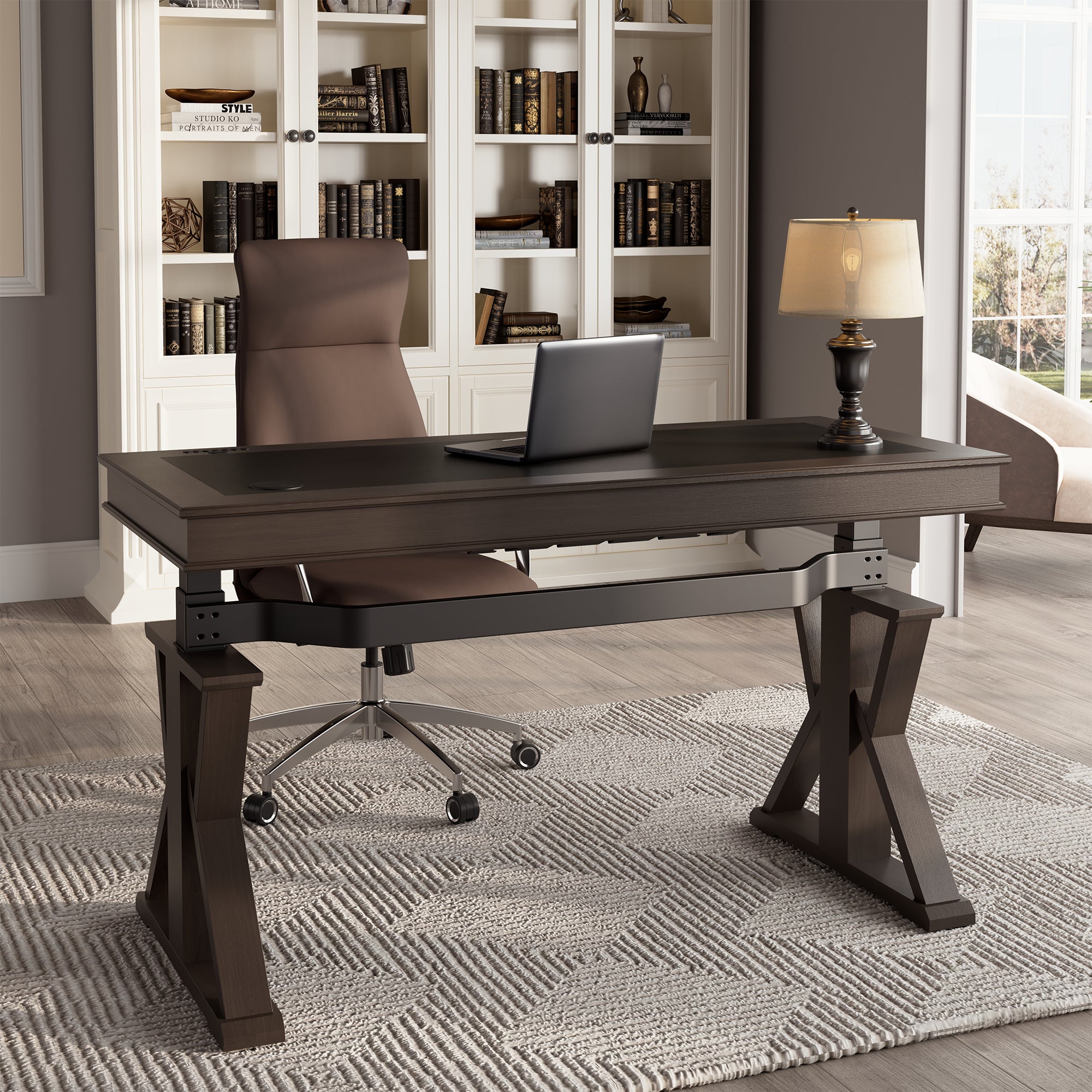 Eureka 60'' Executive Standing Desk with Leather Finish Desktop