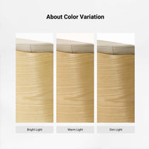 Eureka Ergonomic Mathias Mason chair color variation chart showing oak finishes in different lighting