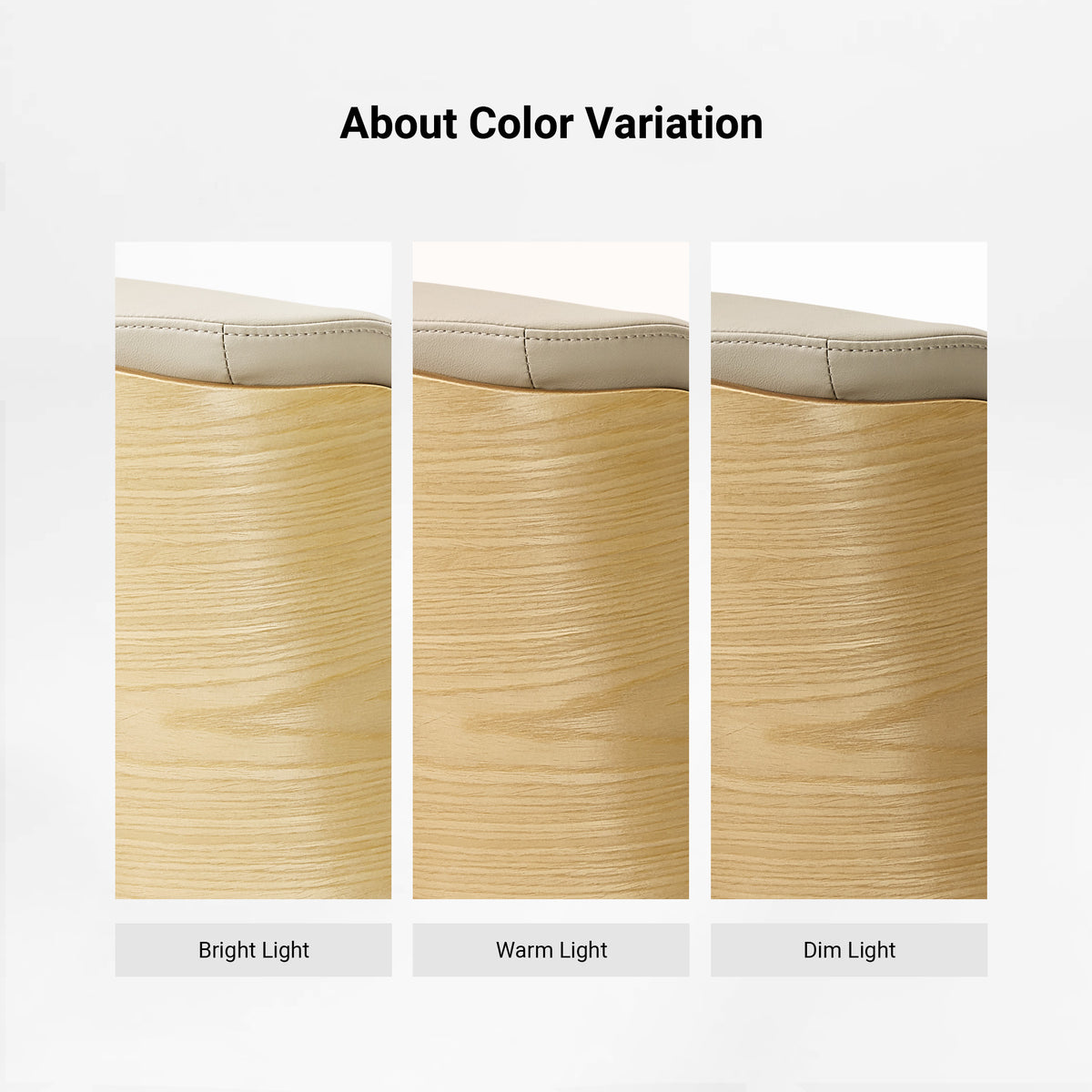 Eureka Ergonomic Mathias Mason chair color variation chart showing oak finishes in different lighting