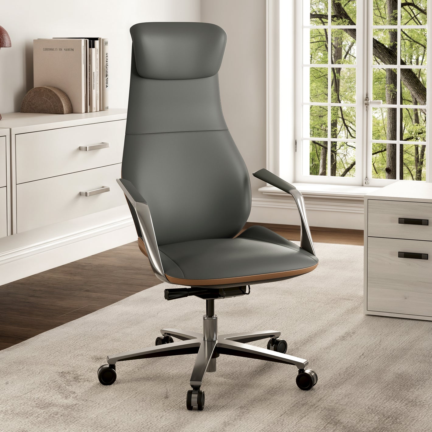 Serene Aaron Genuine Leather Executive Office Chair - Gray