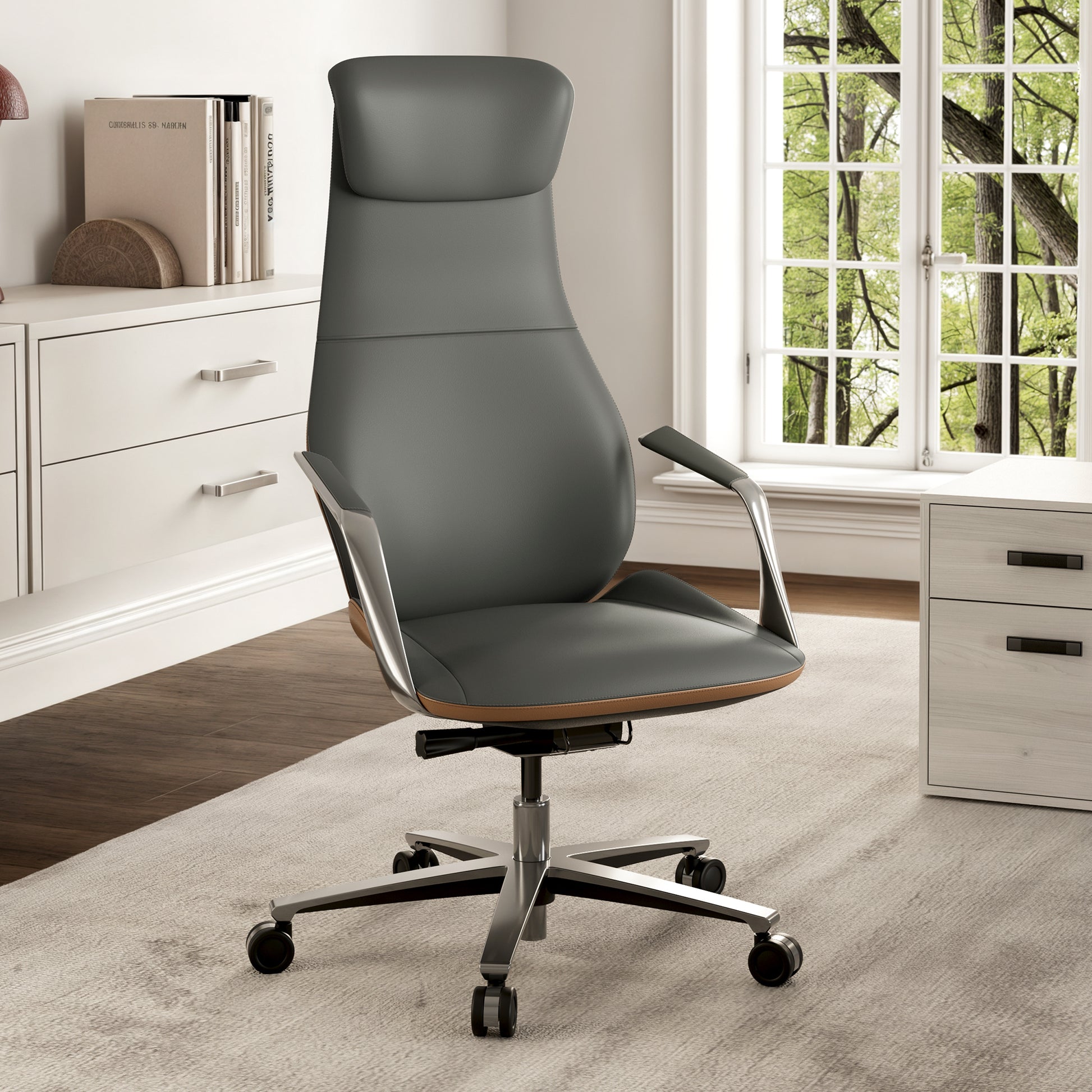 Serene Aaron Genuine Leather Executive Office Chair - Gray
