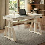 Eureka Ergonomic Ark Executive Standing Desk with white sintered stone top and birch veneer.