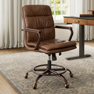 Regal Pu Leather Home Office Chair in Brown, With Mid-Century Design for Modern Workspaces.