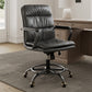 Regal Pu Leather Home Office Chair in Black, Ergonomic Mid-Century Design, Bronze Accents.
