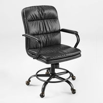 Black Regal Pu Leather Home Office Chair, Ergonomic Design With Bronze Accents, Mid-Century Workspace Furniture.