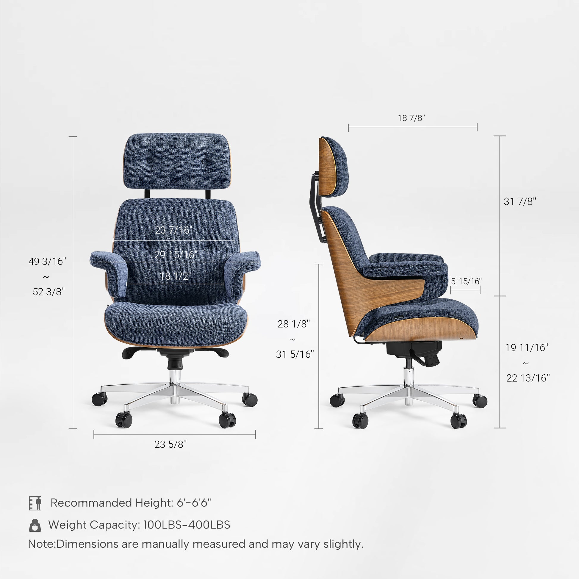 Eureka Ergonomic Mathias navy upholstered chair dimensions