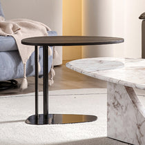 23 Contemporary Side Table With Dark Wood Top and Black Metal Base.