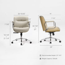 Eureka Ergonomic beige Mathias Mason chair dimension diagram showing front and side measurements