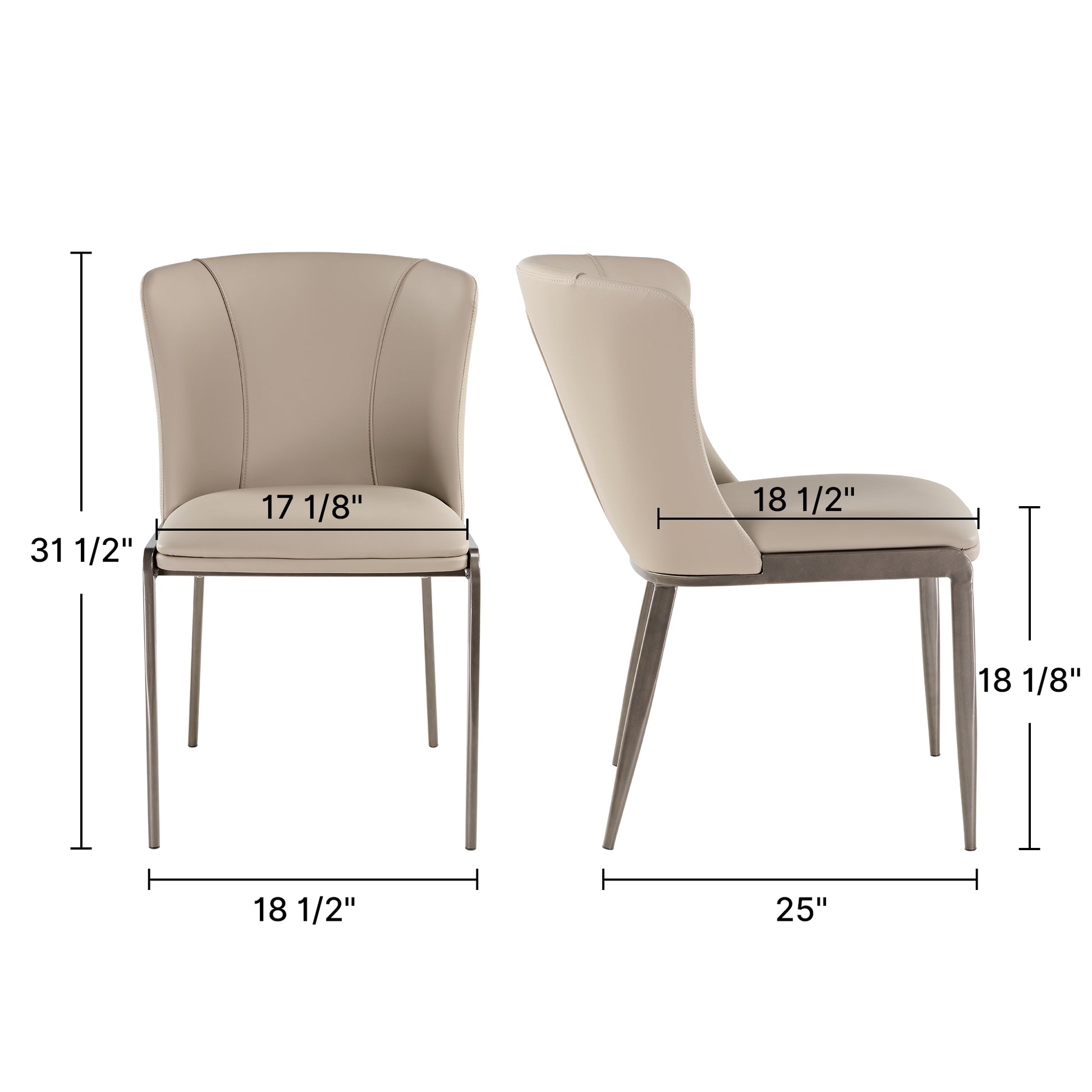 Modern Minimalism Dining Chair Set of 2 Product Dimensions