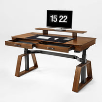 Eureka Ergonomic Ark Executive Standing Desk in Walnut With Monitor and Drawers, Modern Home Office Desk.