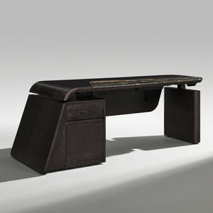 Eureka Ergonomic Magma Pro Executive Desk Back View with Marble and Wood Veneer and Privacy Panel.