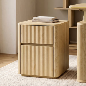 Eureka Ergonomic Aurelia Fluted File Cabinet, Modern 2 Drawer File Cabinet with Light Oak Finish