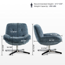 Eureka Ergonomic Henry Chenille Swivel Lounge Chair, Blue, Dimensions Included, Recommended Height and Weight Capacity.