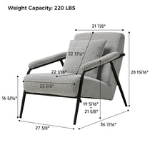 Gray Minimalist Lounge Chair Dimensions With Black Metal Frame, Weight Capacity: 220 Lbs, Modern Living Room Furniture.