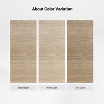 Eureka Ergonomic Ark 78 inch oak bookshelf color variation chart showing finishes in different lighting