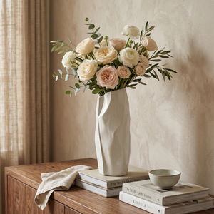 HD-07 Handcrafted Cream-Colored Vases With Yellow Flowers, Creating an Artistic Atmosphere.