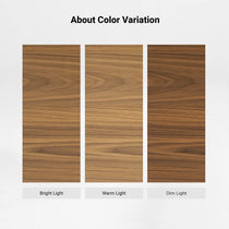 Eureka Ergonomic Ark 78 inch walnut bookshelf color variation chart showing finishes in different lighting