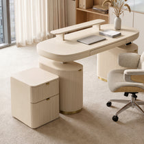 Eureka Ergonomic Opal fluted file cabinet at the end of a height adjustable standing desk with a fabric desk chair
