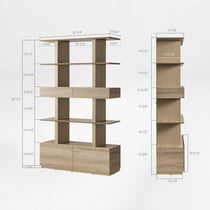 Eureka Ergonomic Ark 78 inch oak bookshelf dimension diagram with front and side measurements
