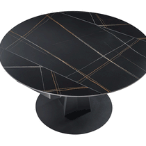 53'' Round Extending Dining Table with Stone Slab for Dining Room, black, retractable leafs. 