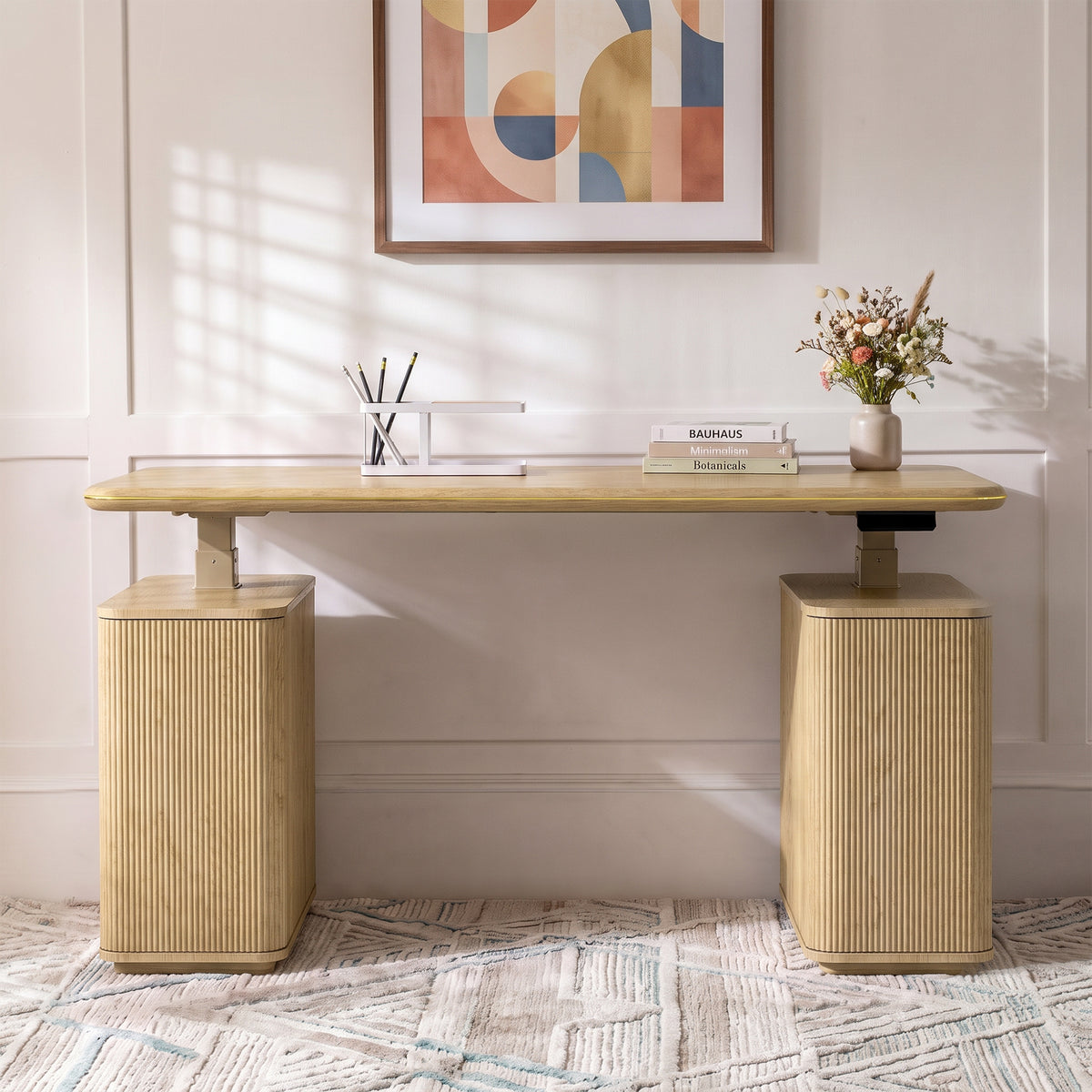 Eureka Ergonomic Opal Aurelia Fluted Standing Desk with Storage, Oak