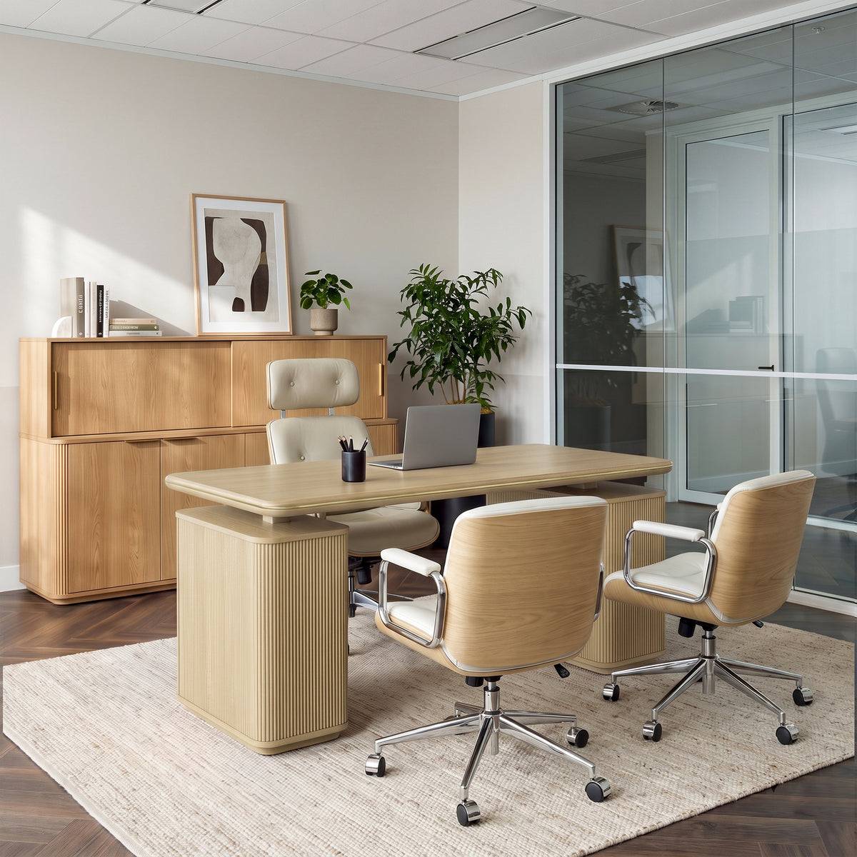 Eureka Ergonomic Opal Aurelia Standing Desk with Storage in a Contemporary Commercial Office