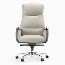 Royal II Executive Office Chair: Cream Leather, Ergonomic Design, High Back, and Gray Accents.