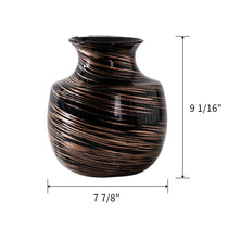 HD-02 Rustic Vase With Black and Copper Swirl Pattern, 9 1/16 Inch Tall, for Dining Table Decor.